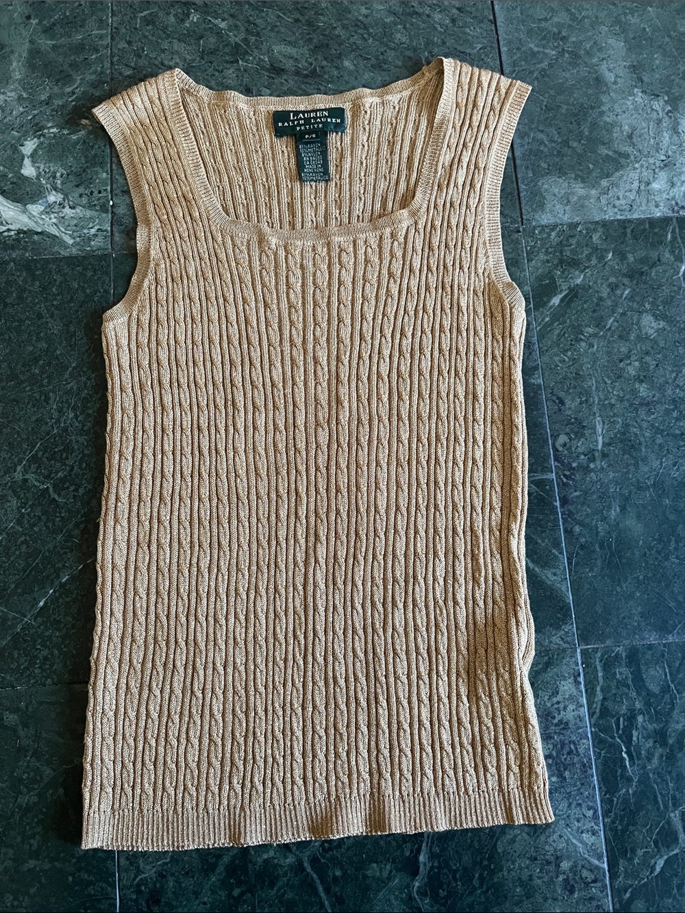 Lauren Ralph Lauren Petite Tan Cable Knit Sleeveless Top